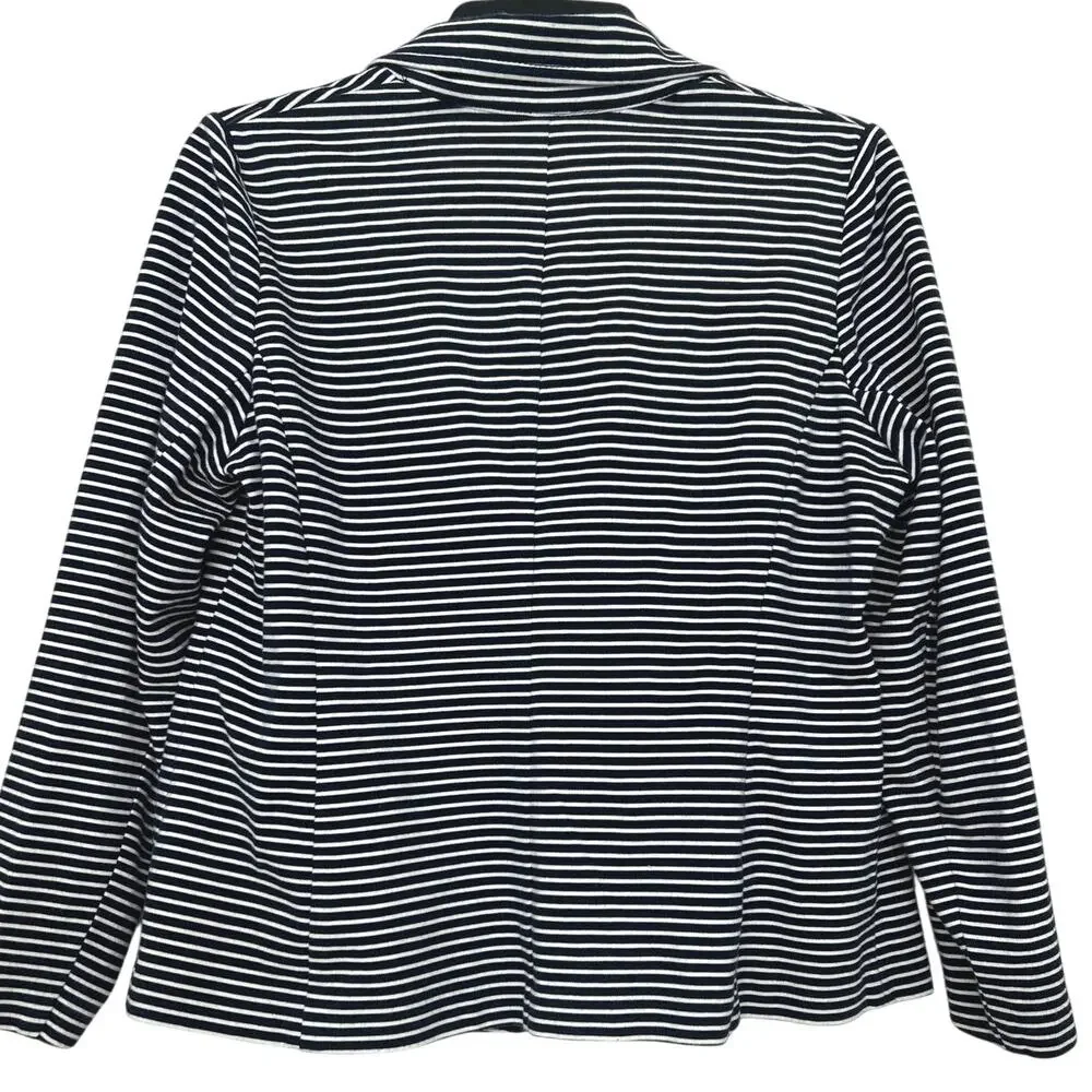 Talbots Navy White Breton Stripe Cotton Knit Blazer 1XP Nautical Preppy Coastal